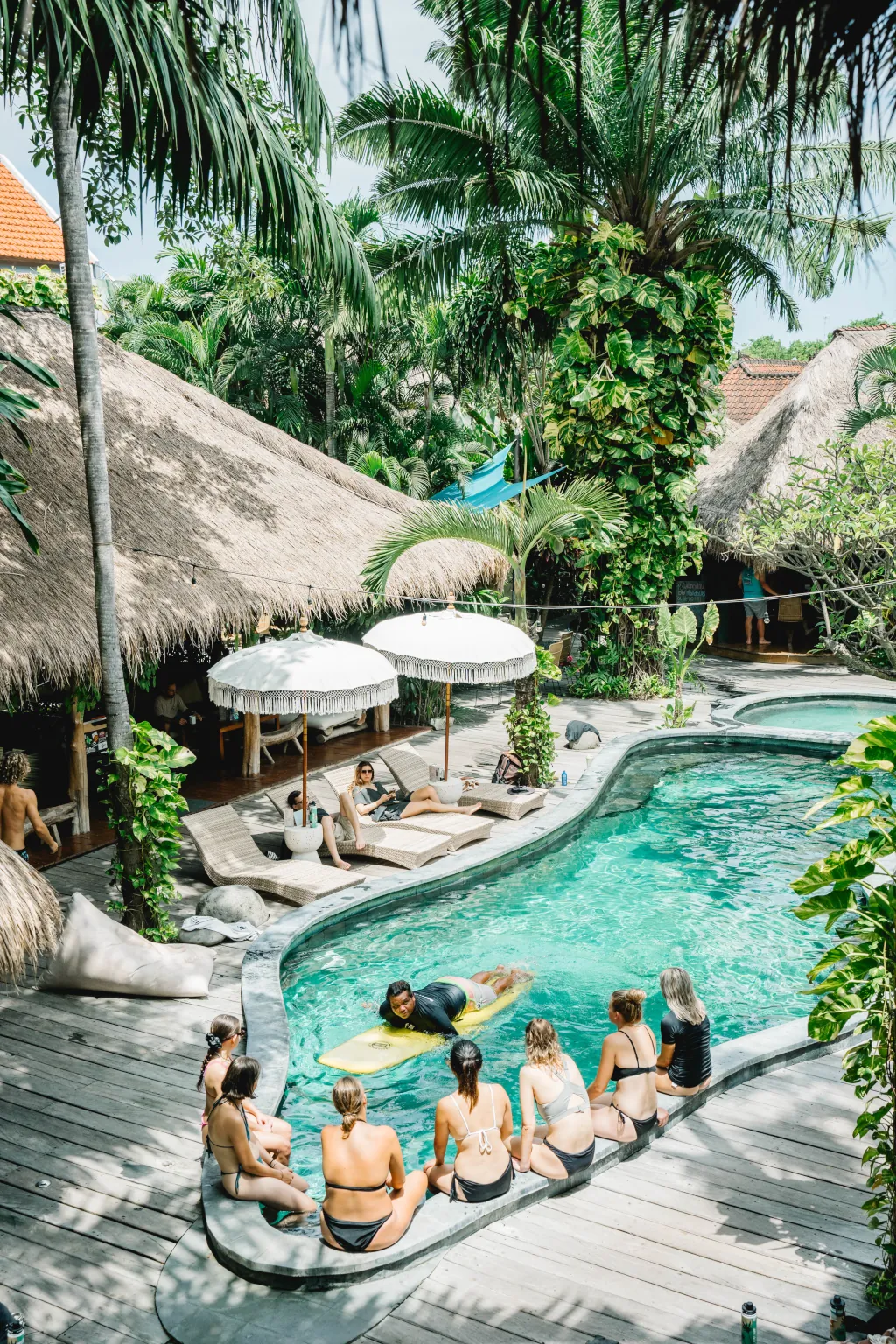 The pool area Kima surf camp Seminyak from above