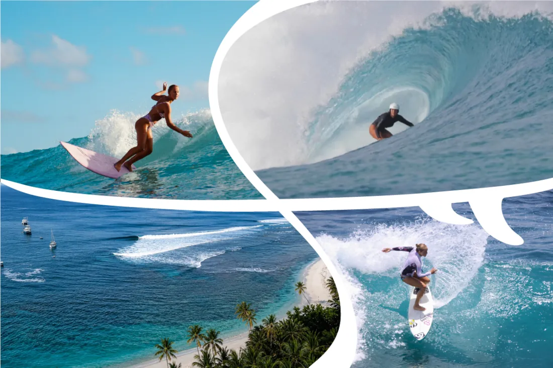 A 4 frame collage of 4 different waves in the Mentawai islands