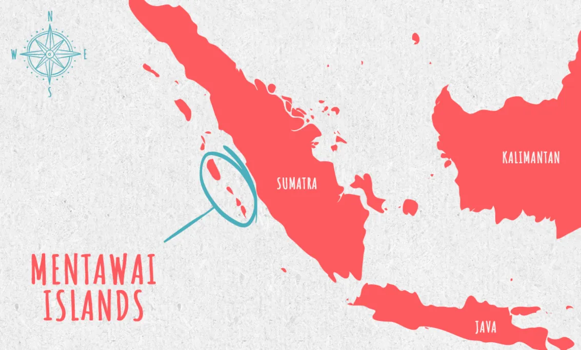 A MAP SHOWING THE LOCATION OF THE MENTAWAI ISLANDS