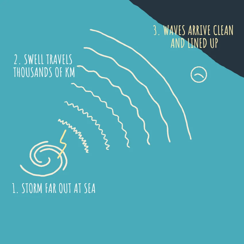 A diagram showing offshore vs onshore winds