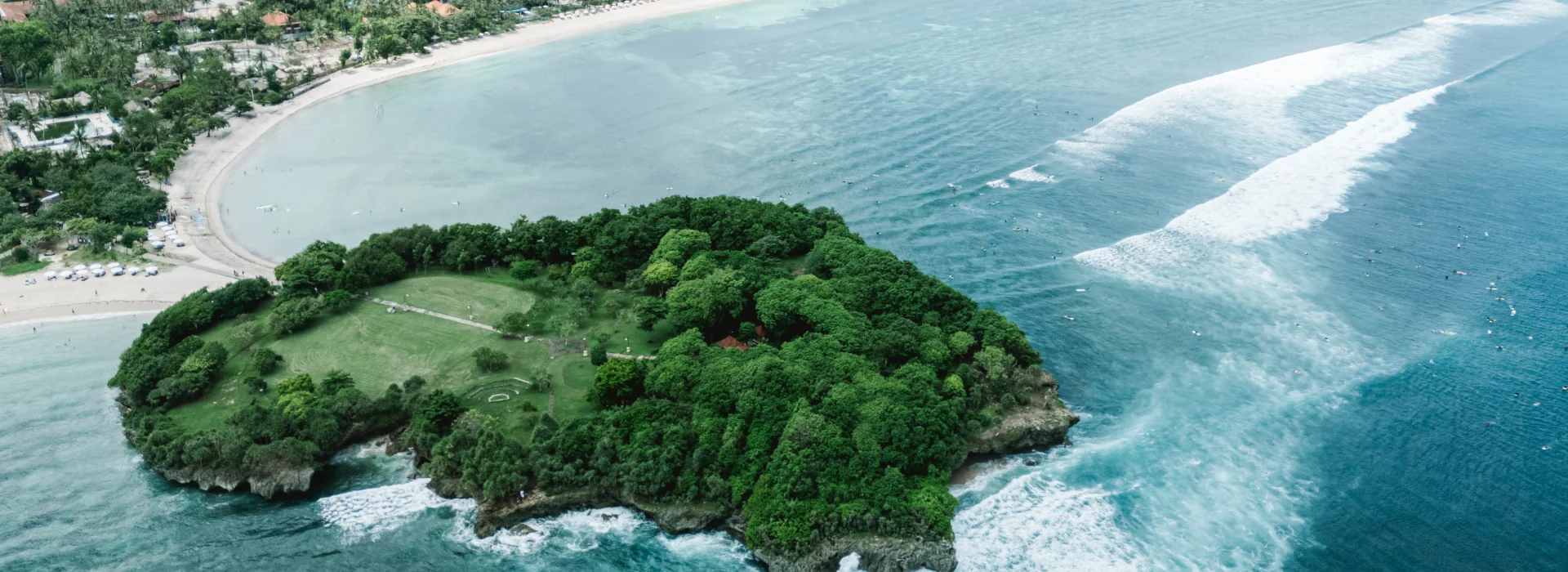 A drone shot of Nusa Dua surf spot